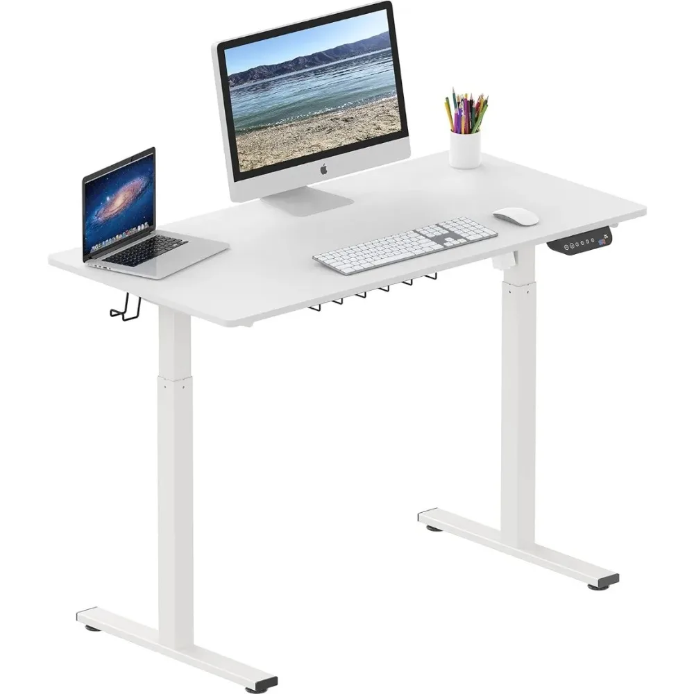 Memory Preset Electric Height Adjustable Standing Desk 48 x 24 Inches White Telescopic Height Adjustment