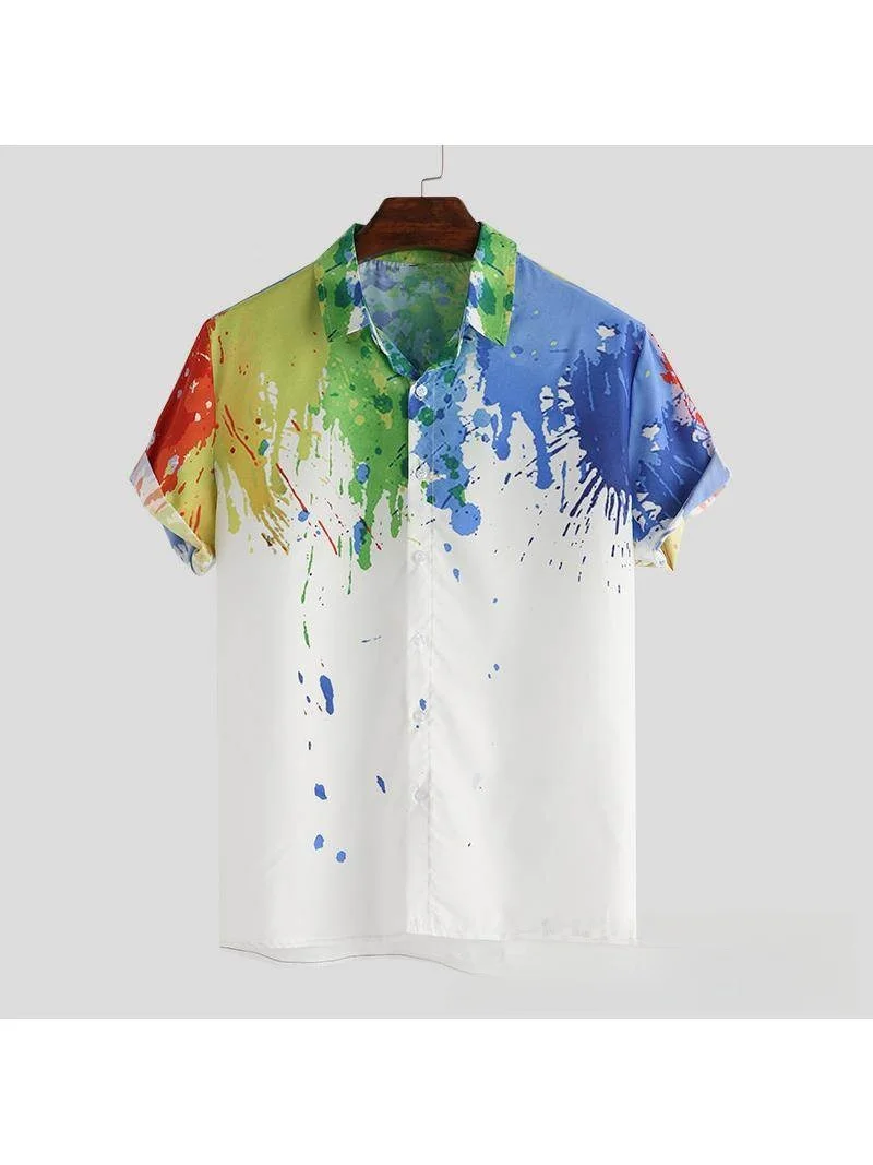 

202 Men's Busin irt Spla Ink Print Hawaiian Ice Sensation ort Sve Stand Fit Youth Winter Faion Camouflage
