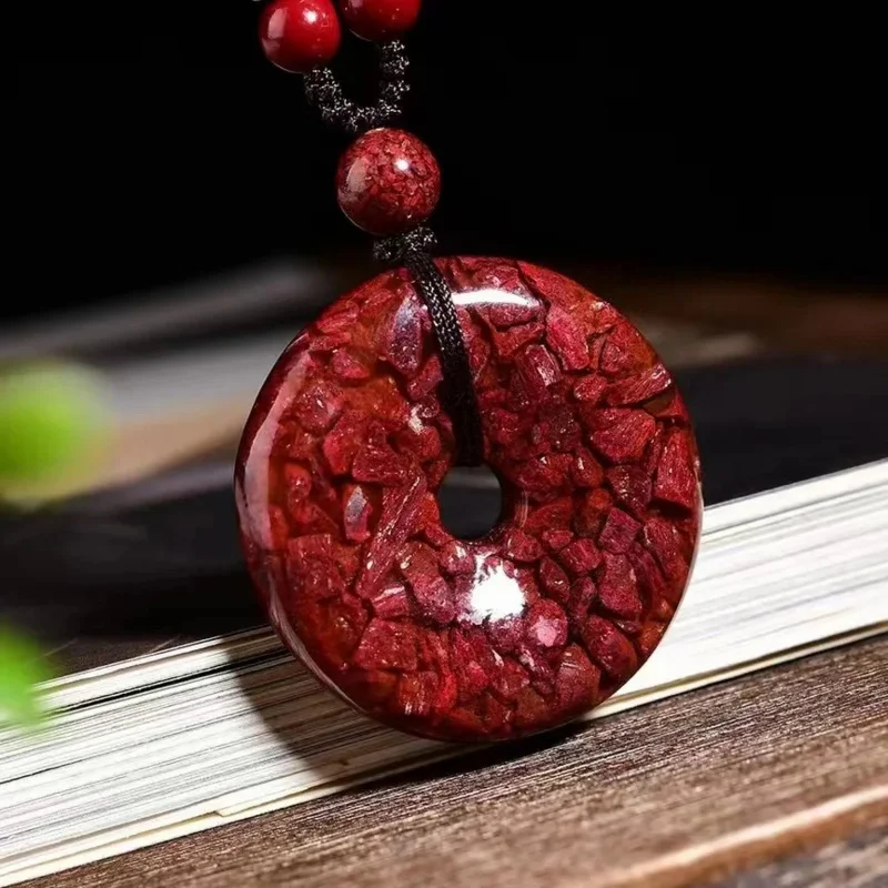 

Natural Cinnabar Pendant Crystal Sand Particles Full Light Transmission Safe Buckle Pendant Men's and Women's Jewelry