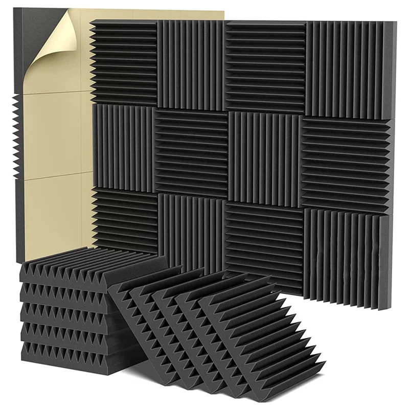 Panel Busa Akustik, Panel Busa Kedap Suara Perekat Diri 2X12x12 inci, Panel Dinding Kedap Suara Kepadatan Tinggi (36 Paket)