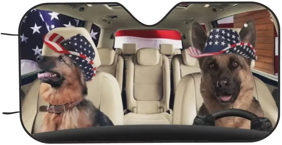 

MLGB German Shepherd Auto Windshield Sunshades Car Sun Shades Foldable, American Flag Dog Driver Car Front Window Sunshade Uv Pr