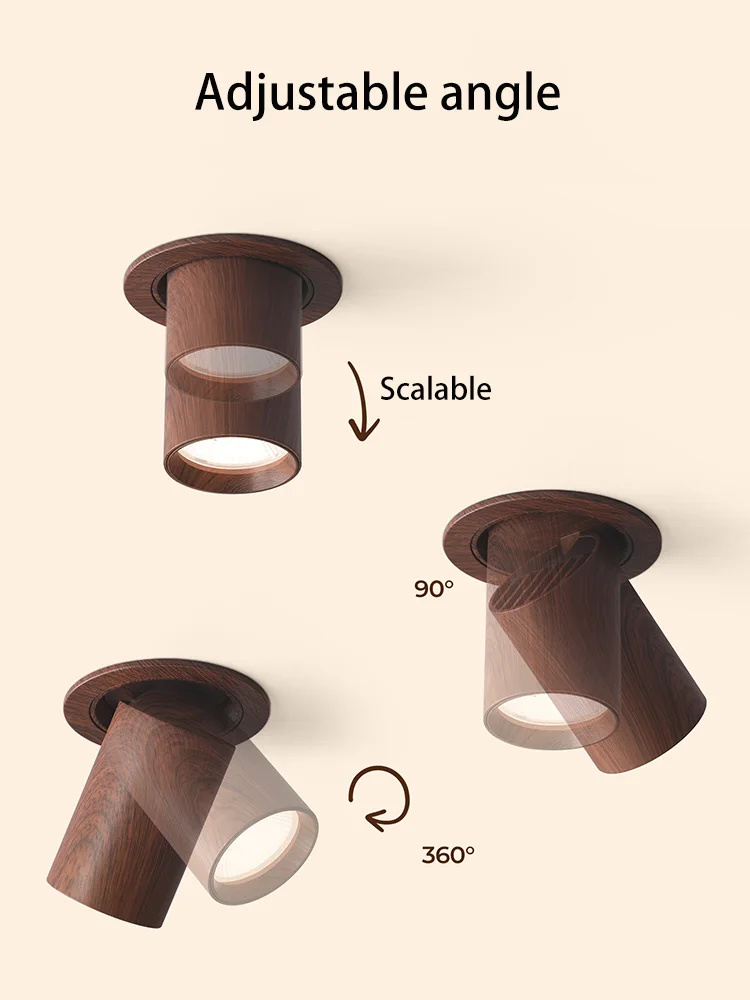 Led Spotlights Recessed Scalable Adjustable Angle Spot Light Wooden Style Walnut Log Wood Color Ceiling Lamp 12W COB Foco Spots