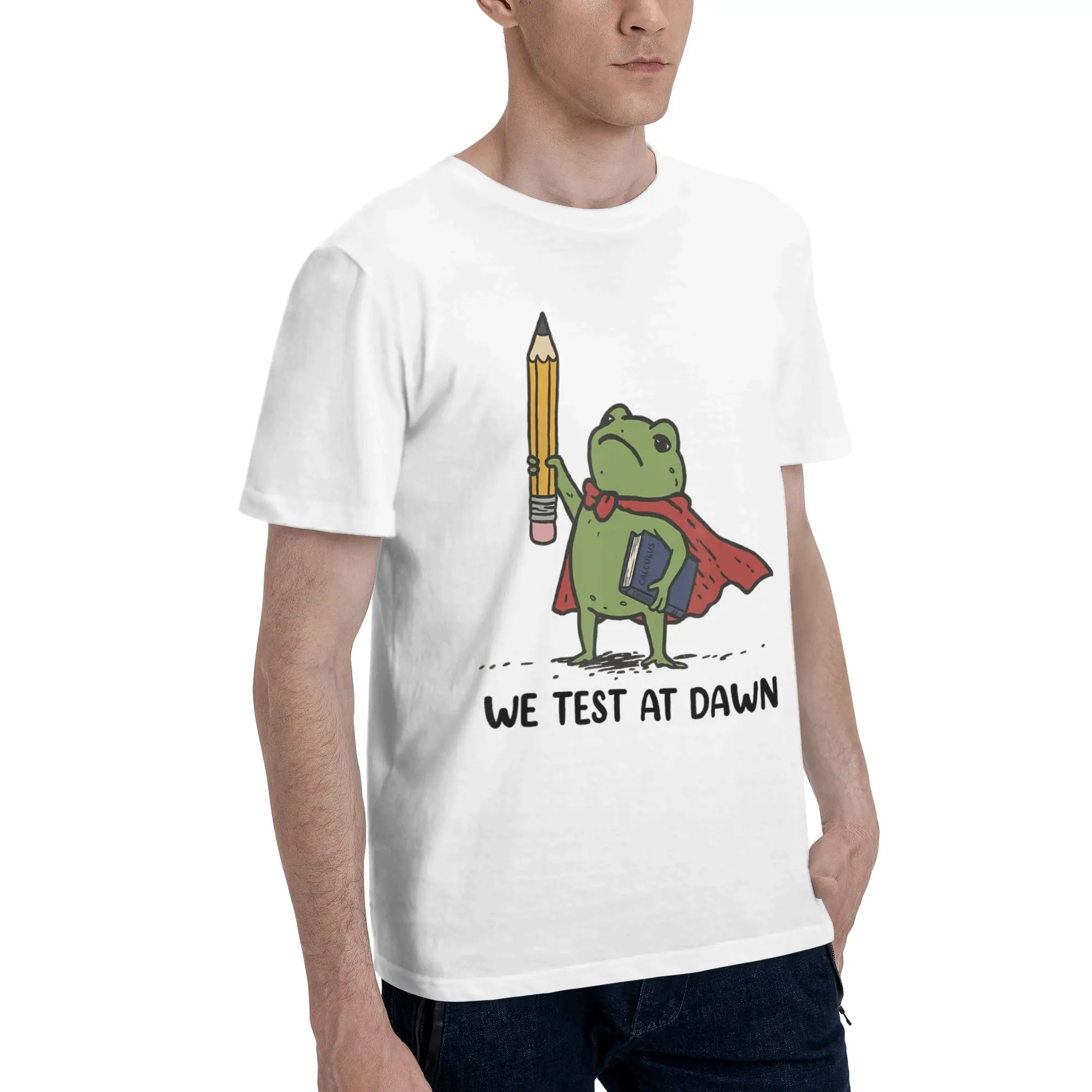 Teacher Frog We Test At Dawn Test Day Coordinator Final Exam Funny Graphic 100% Cotton T-Shirt Funny Meme Tops Tees For Men