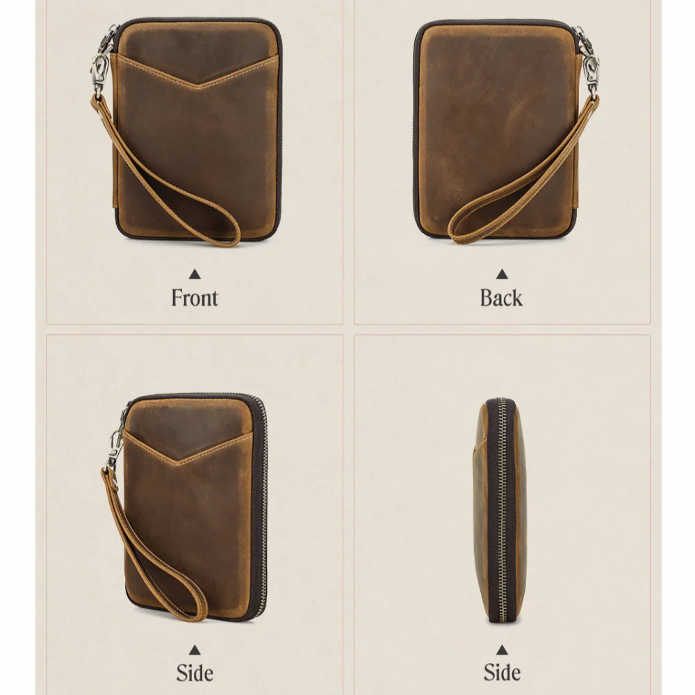 School Supplies Genuine Leather Pen Case 5 Slots Vintage Stationery Case with Zipper Portable Pencil box Student