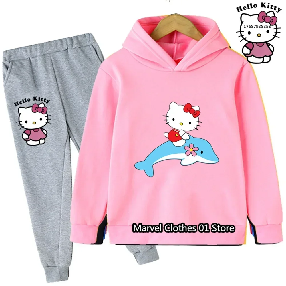 

2024 New Hello Kitty Baby Casual Tracksuits Children Boys Girls Kuromi Hoodies Long Pants 2Pcs Sets Kids Sport Suit Clothing