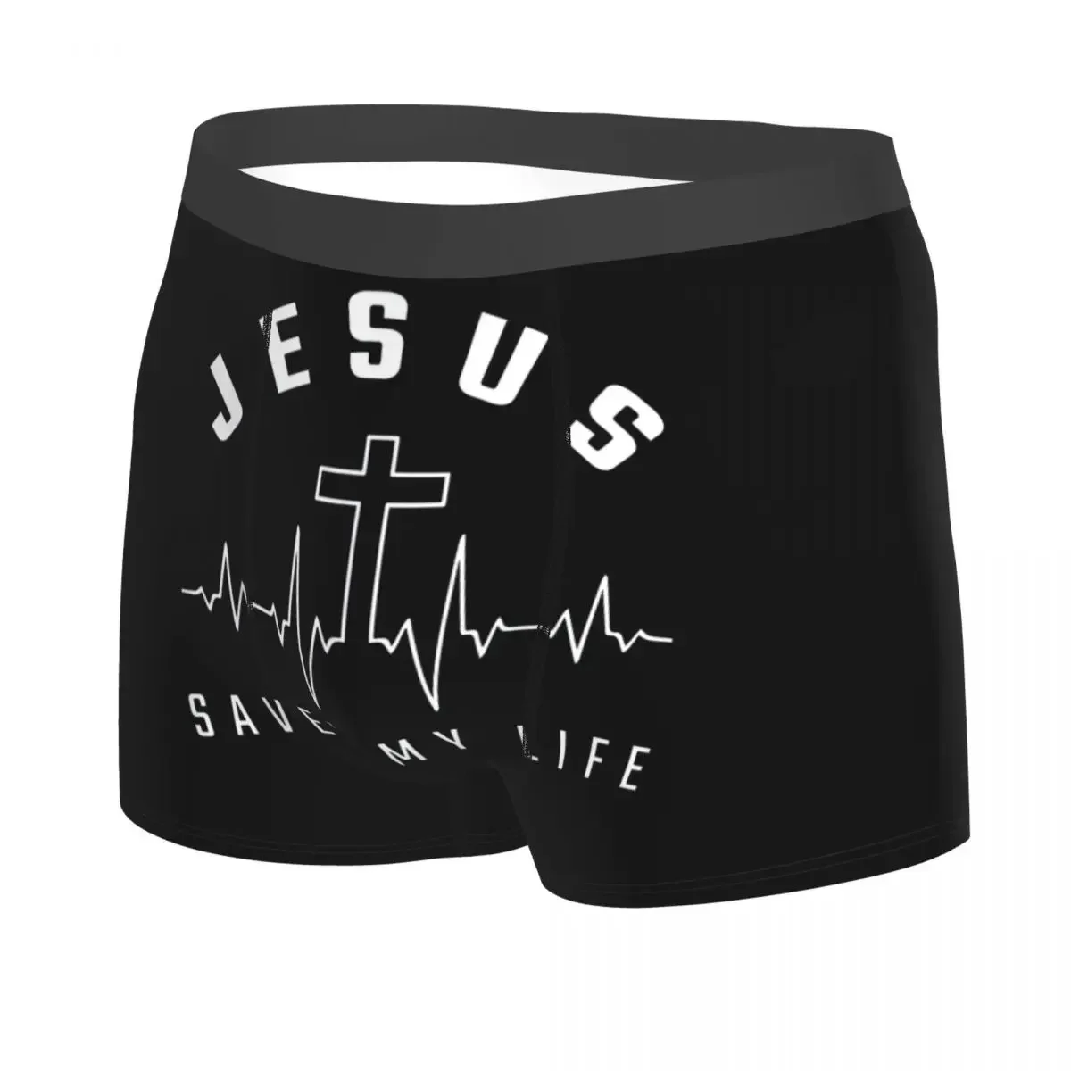 Jesus Saved My Life Underwear Men Breathbale Christian Religious Faith Boxer Briefs Shorts Panties Soft Underpants For Homme