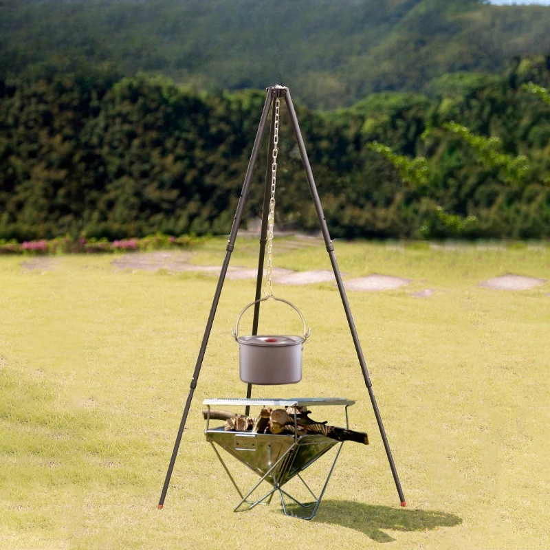 Tripod Ultra Light Aluminum Alloy Grill Camping Hanging Pot Grill BBQ Grill Outdoor Portable Large Triangular Bracket