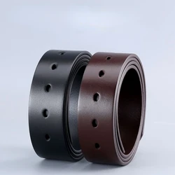 3.7CM No Buckle Genuine Leather Belts for Men with Holes High Quality 100% Pure Cowhide Belt Designer Mens Belt