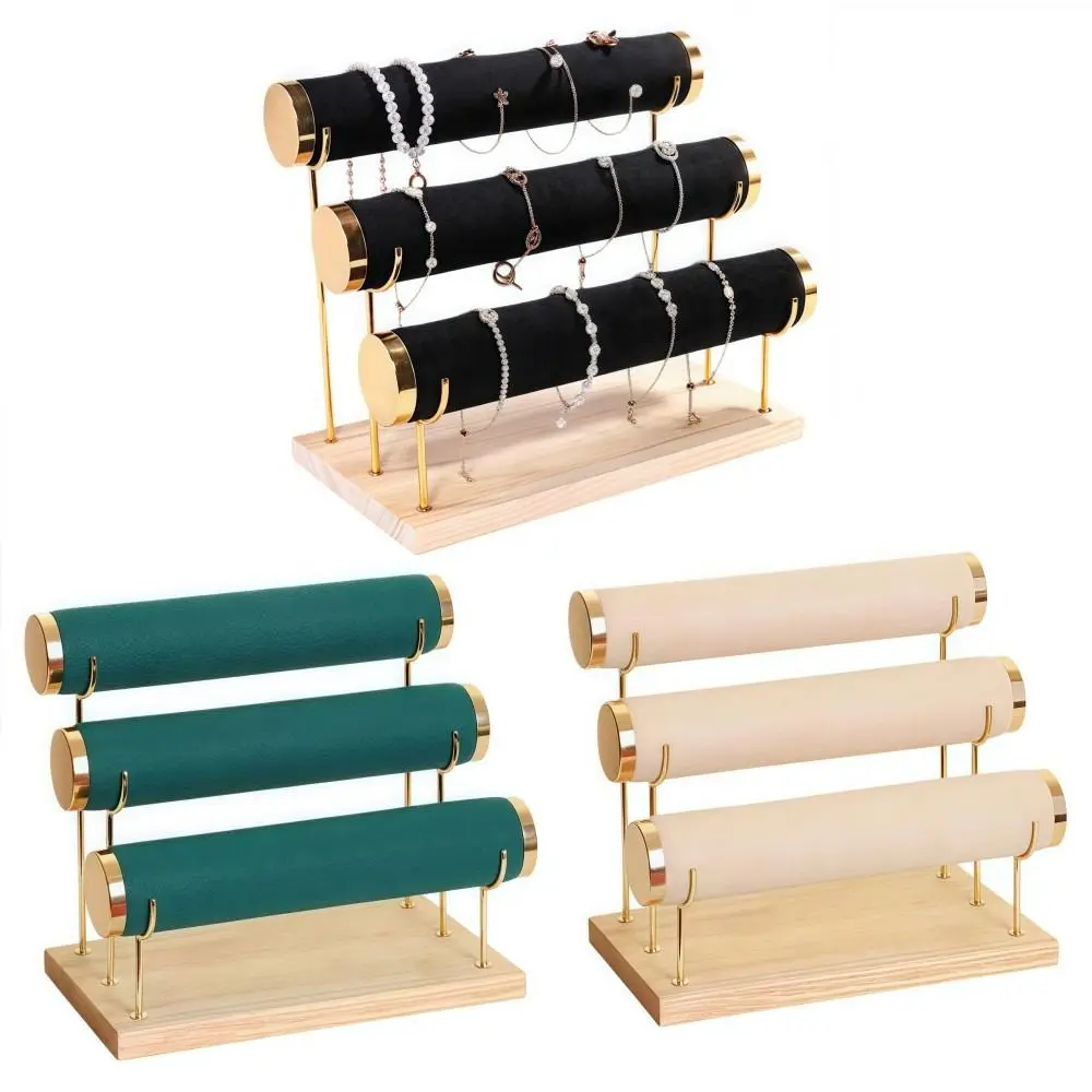 Detachable Bracelet Display Holder Flannel Wrap Wooden Tray Bangle Storage Rack Multipurpose 3 Tier Jewelry Storage Stand