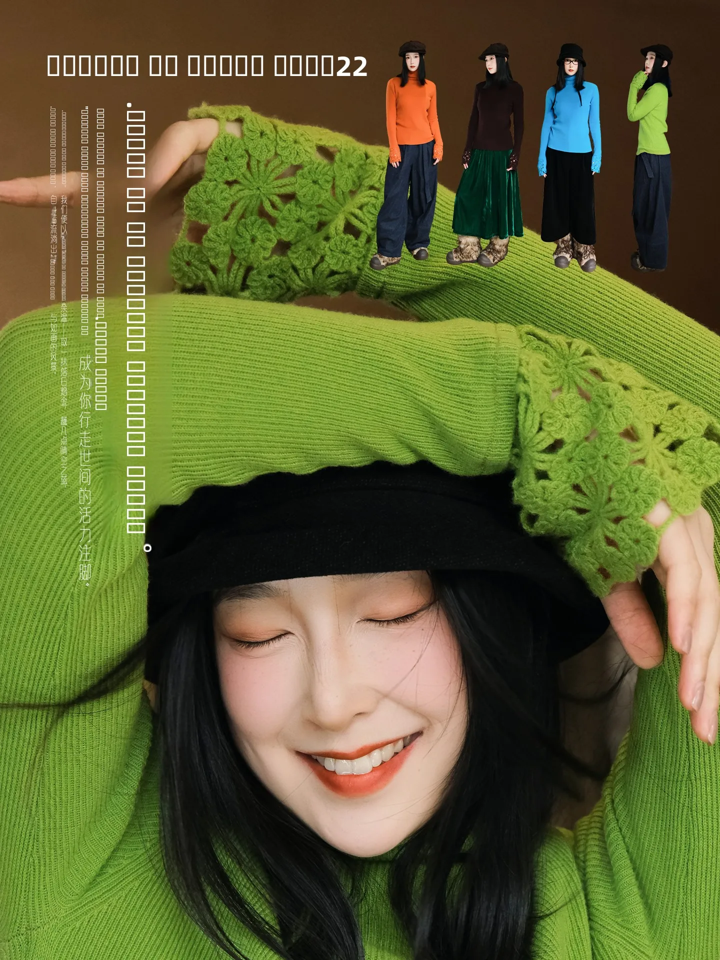 

High Collar Knitted Sweater Hollow out Sve Mouth Autumn Winter Women's Loose Fit Pure Color Casual Sle Knitwear