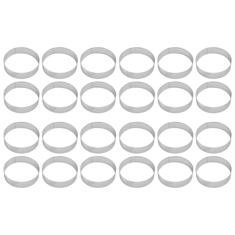 24 Pack Stainless Steel Tart Rings, Heat-Resistant Perforated Cake Mousse Ring,Cake Ring Mold,Round Cake Baking Tools