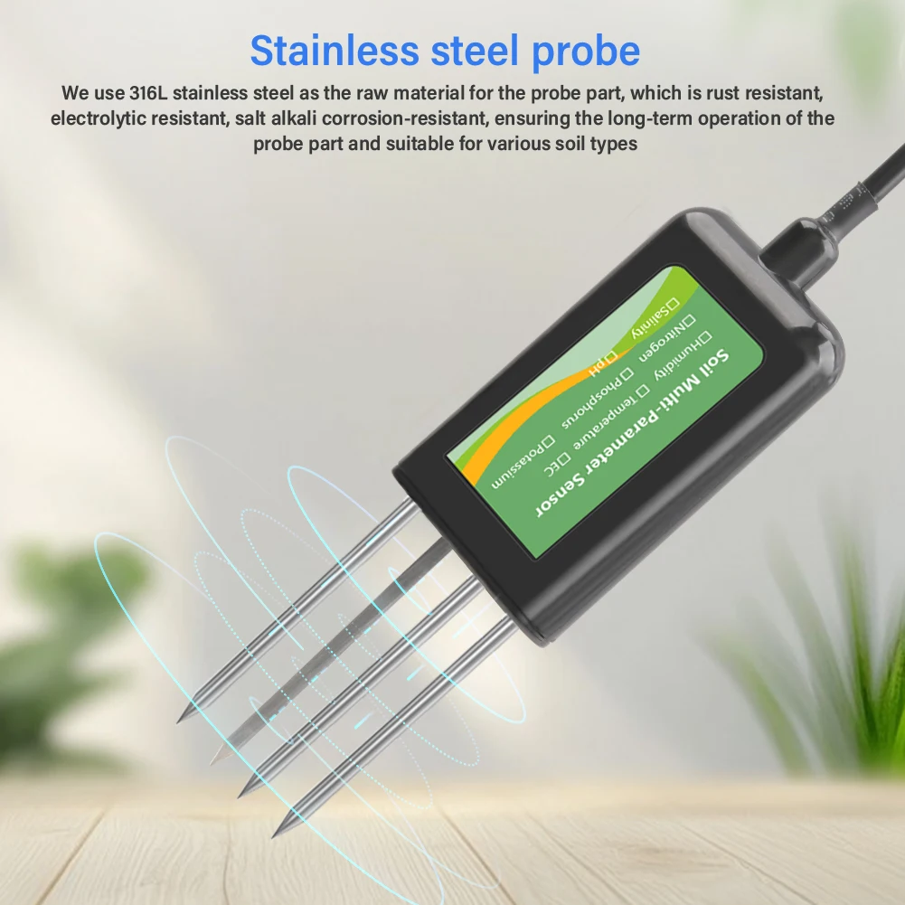 Bodensensor 8-in-1 RS485 EC pH Feuchtigkeit Temperatur Salzgehalt NPK Messgerät für Landwirtschaft Garten Smart Farm Langzeitüberwachung