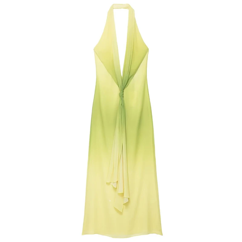 HXAO Abito da donna Tie Dye Halter Dress Estate 2025 Abiti da sera eleganti per feste Chic Lace-Up Backless Senza maniche Maxi Vestido
