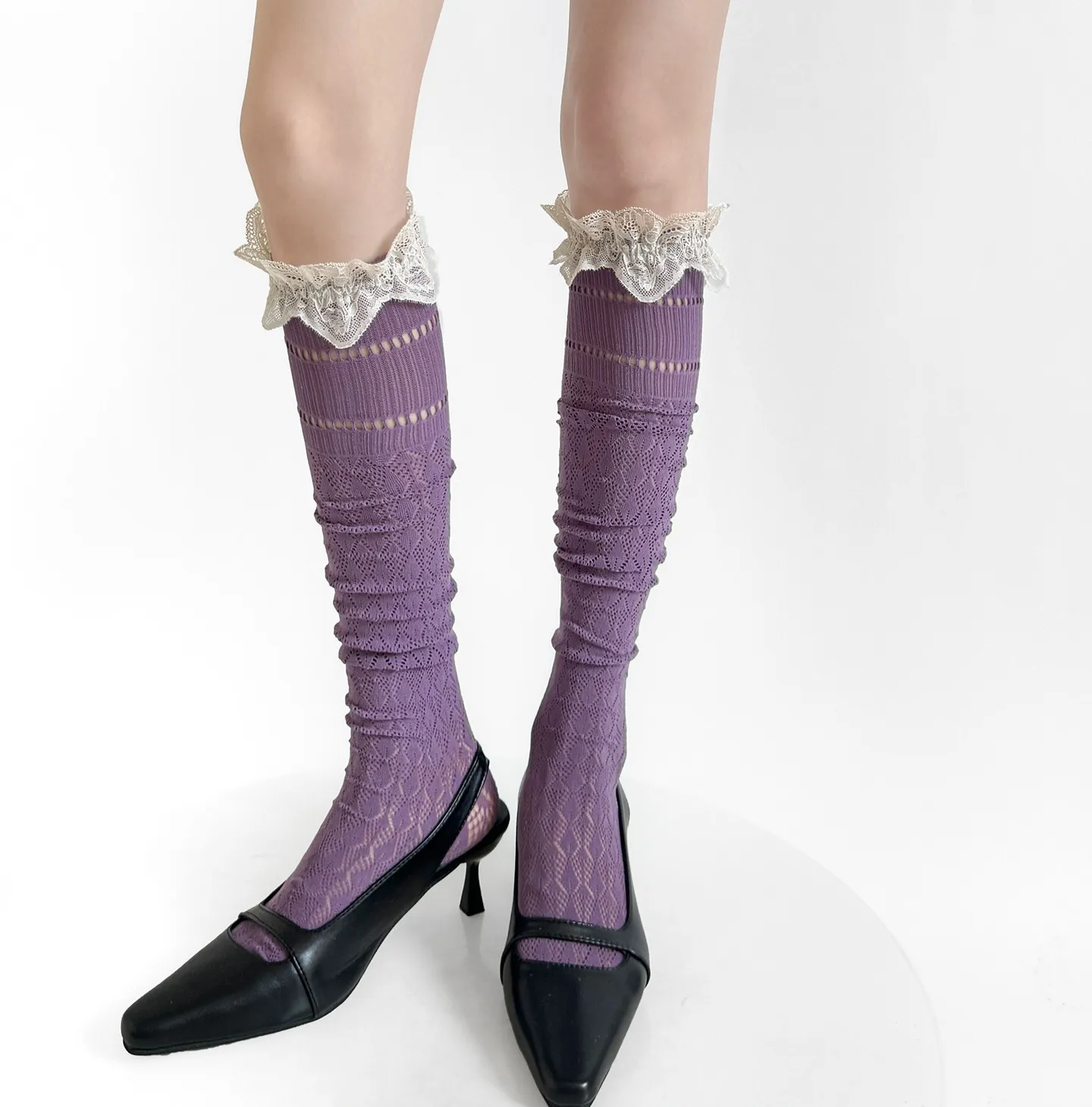 اليابانية الرجعية تفريغ الدانتيل جوارب للنساء بسيطة تنوعا المألوف الجوارب الطويلة الفتيات لوليتا JK جوارب طويلة إلى الركب #3