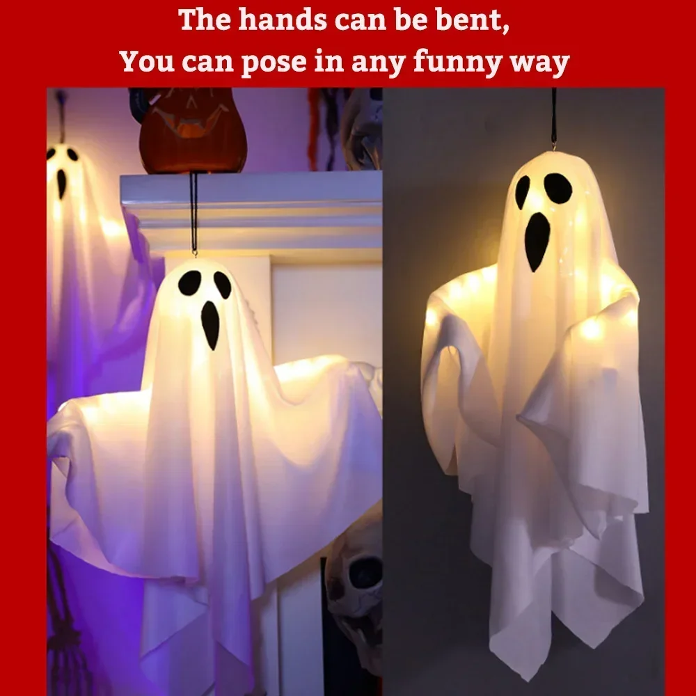 Luces LED de fantasma brillantes para Halloween, decoración colgante para interior y exterior, Casa Encantada, accesorios de terror, suministros de Bar, nuevo, 2024