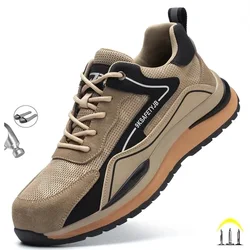 Zapatos de seguridad con punta de acero para hombre y mujer, botas de trabajo con flujo de aire, zapatillas a prueba de perforaciones, construcción Indestructible, exteriores y adultos