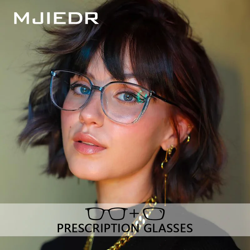 

MJIEDR Women Optical Glasses Butterfly Temple Square Cat Eye Frame Prescription Lenses Rhinestone Design Lightweight TR90