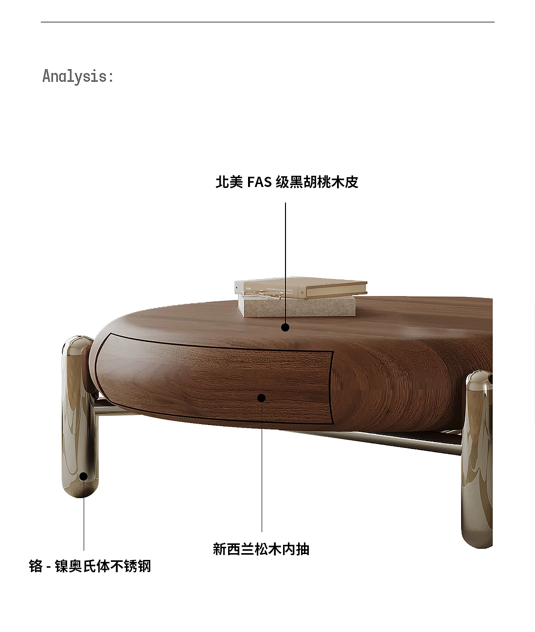 Medieval Style Designer Black Walnut Coffee Table Light Luxury High-end Living Room Round Coffee Table Combination