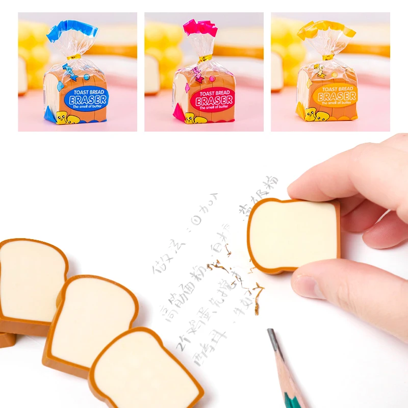 

4Pcs/Set Pencil Erasers Cute Cartoon Realistic Traceless Christmas Gift Funny Toast Bread Kids Students Erasers School Supplies