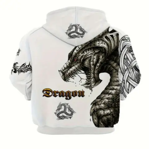 Boys Adult Sports Leisure Dragon Pattern Novelty Hooded Sweatshirt