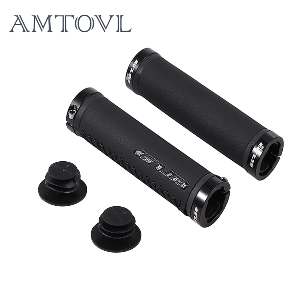 AMTOVL Pair Microfiber Leather Anti-slip MTB Handlebar Cover Grips Handle Grip Lock Bar End For Mountain Road Cycling Bicycle