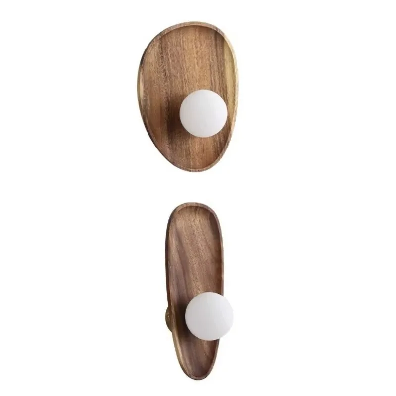 Modern LED Wooden Wall Sconce Vintage Glass Natural Wood Wall Light for Living Room Bedroom Dining Room Hallway Hotel Home Decor