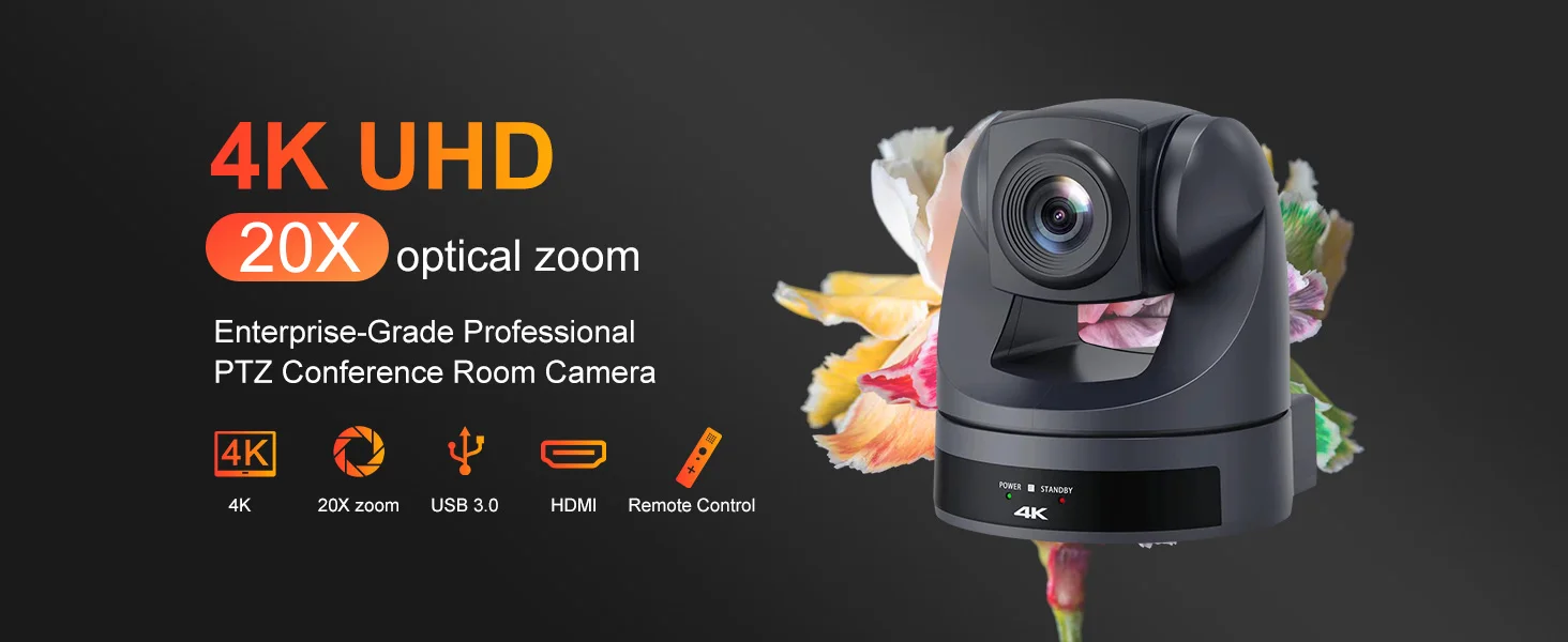 Runpu 4K/30fps Conference Camera PTZ Video 20X Zoom Ai Tracking Ptz NDI Camera USB HDMI LAN POE For Educate Live Business Meetin
