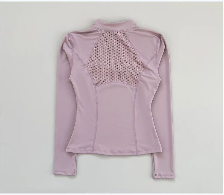 Outdoor-Laufshirt für Damen, Frühling und Herbst, Neuer Yoga-Anzug mit Halbem Reißverschluss, Schlankmachendes Fitness-Trainingsshirt mit Langen Ärmeln für Frauen – Detail 11