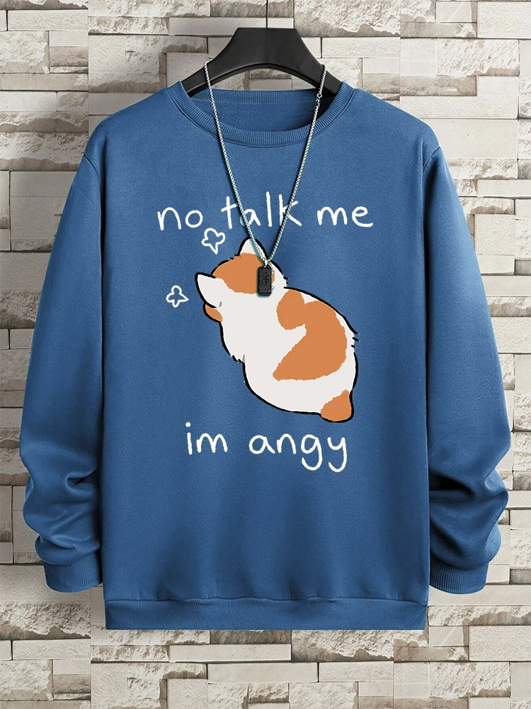 No Talk Me Im Angy Cute Cat Streetwear Men Hip Hop Pullover Hoodie Vintage O-Neck Autumn Fleece Sweatshirt Loose Casual Tops