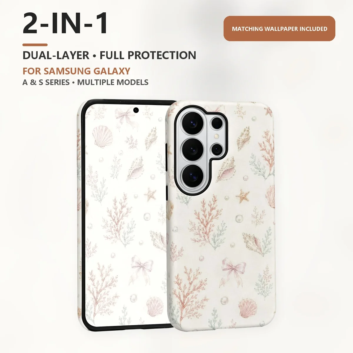 Watercolor Seashells 2-in-1 Dual-Layer Phone Case for Samsung Galaxy S26 S25 S24 Plus Ultra FE S20 FE A56 A17 A16 A15