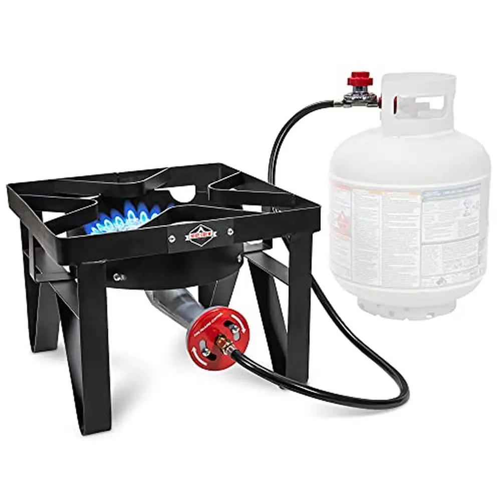 Portable Cast Iron Outdoor Gas Stove 220,000 BTU Single-Burner Cooktop Propane-Powered Camping Cooker with Control Panel Hose