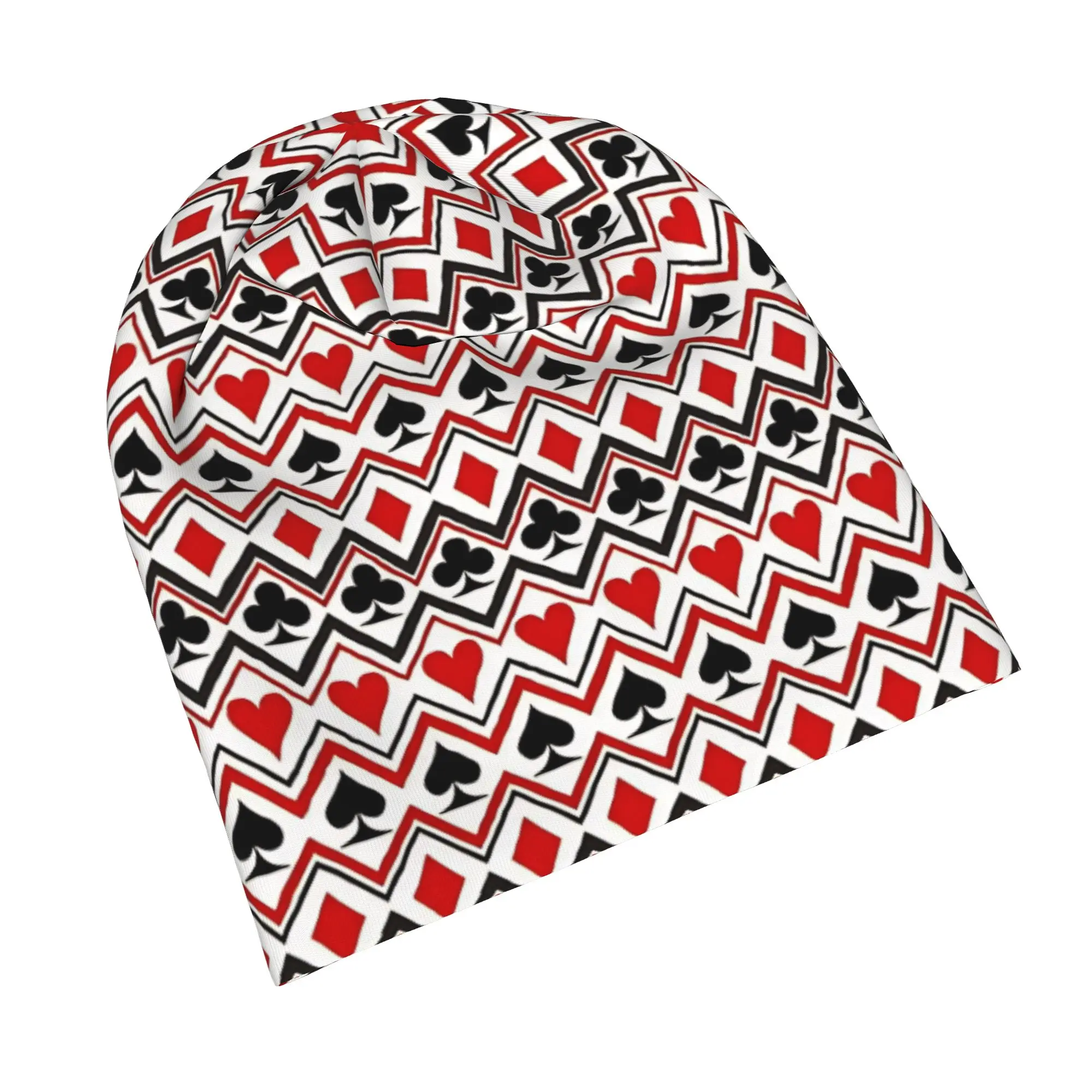 Playing cards suit symbols pattern Poker Bonnet Hats Hip Hop Outdoor  Skullies Beanies Hat Unisex Summer Dual-use Caps