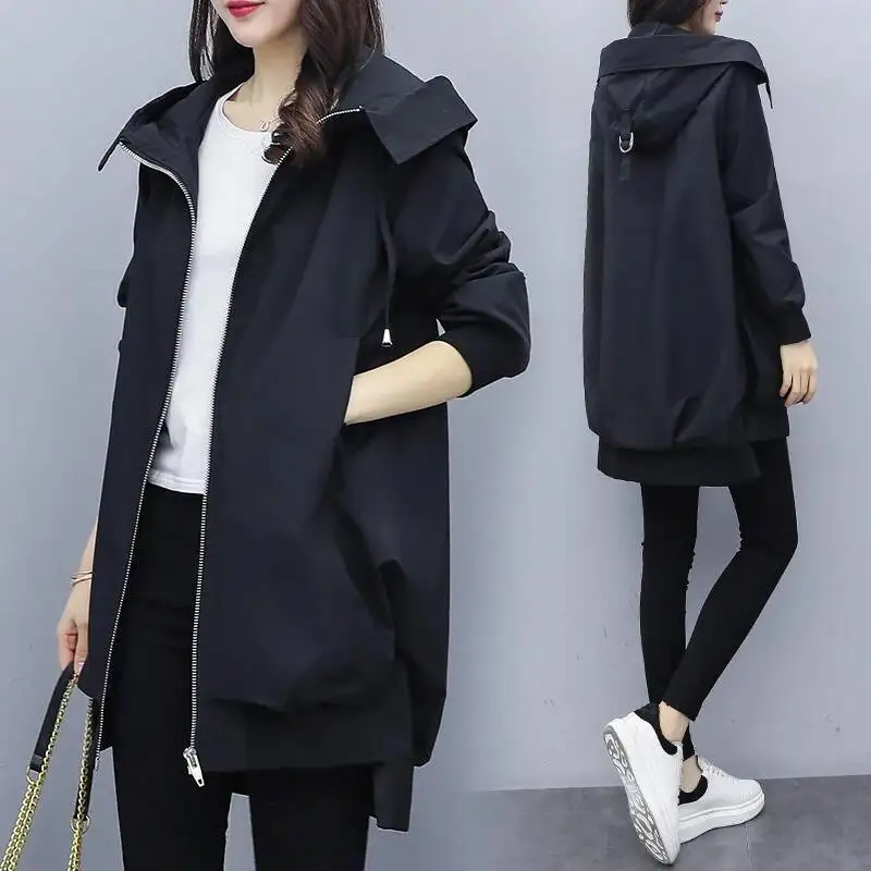 

2025 New Autumn Women's Jacket Long Sleeve Casual Windbreaker Female Hooded Overcoat Loose Basic Coats Lady Outwear