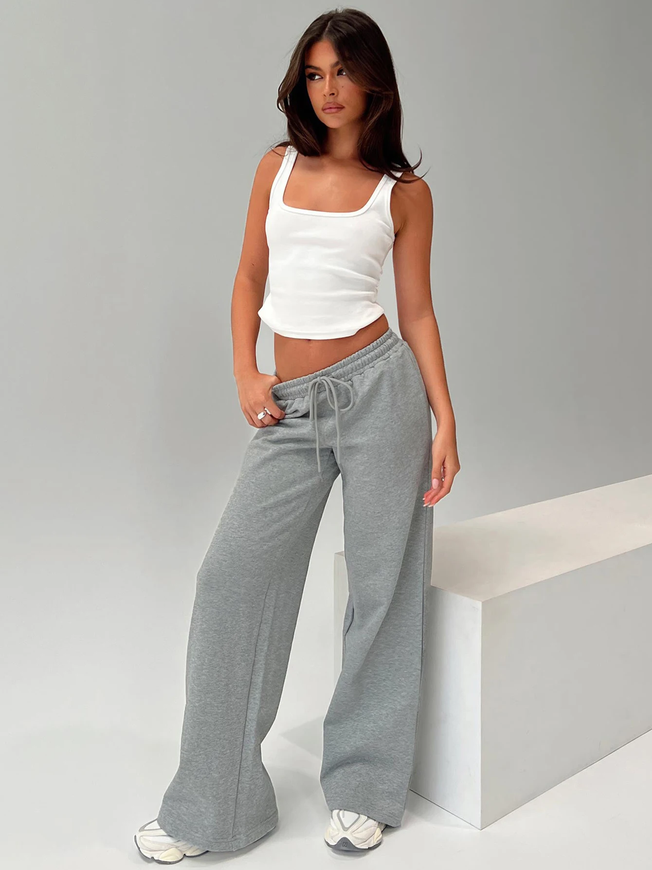 Dulzura 2025 الخريف الصلبة موضة عالية الخصر فضفاض الرباط السراويل الطويلة المرأة عادية تنوعا نادي الحفلات نمط الشارع الزي