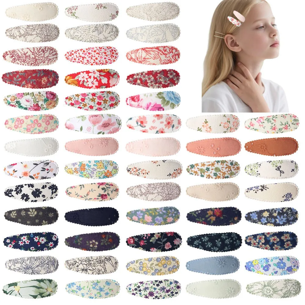 

200pc/lot 2" Baby Floral Prints Drop Snap Hair Clips for Women Girls Drop Snaps Hair Clamp Pins Hairpins BB Barrettes Kids Bulk
