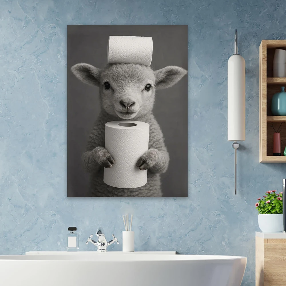 Funny Bathroom Wall Art Raccoon Print Cute Animal Buffalo Bathroom Poster Toilet Humor Decor Restroom Canvas Painting Decor