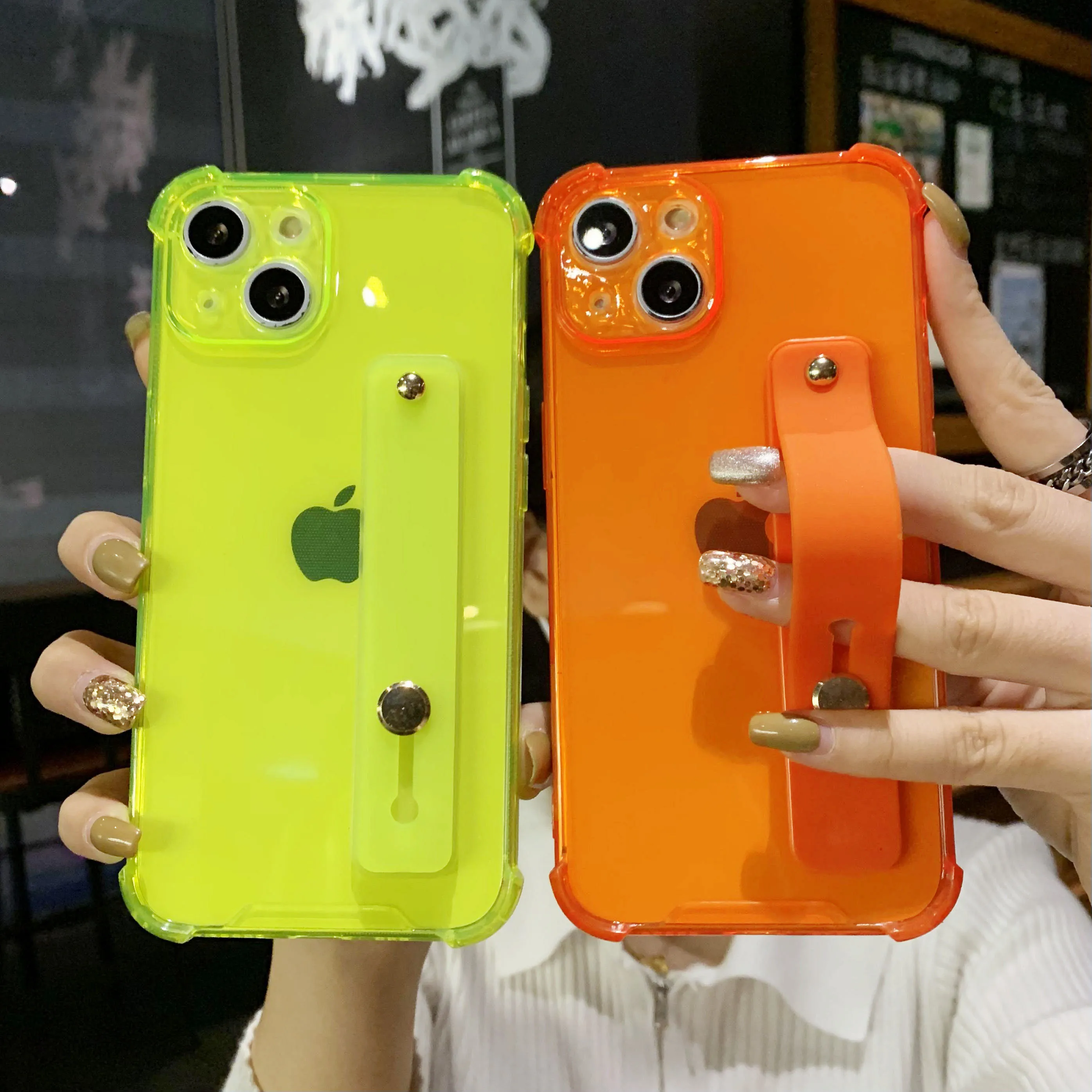 Wrist Strap Clear Silicone Case For iPhone 16 15 14 13 12 11 Pro X XS XR Max 8 7 6 Plus Candy Color Shockproof Soft Bumper Cover