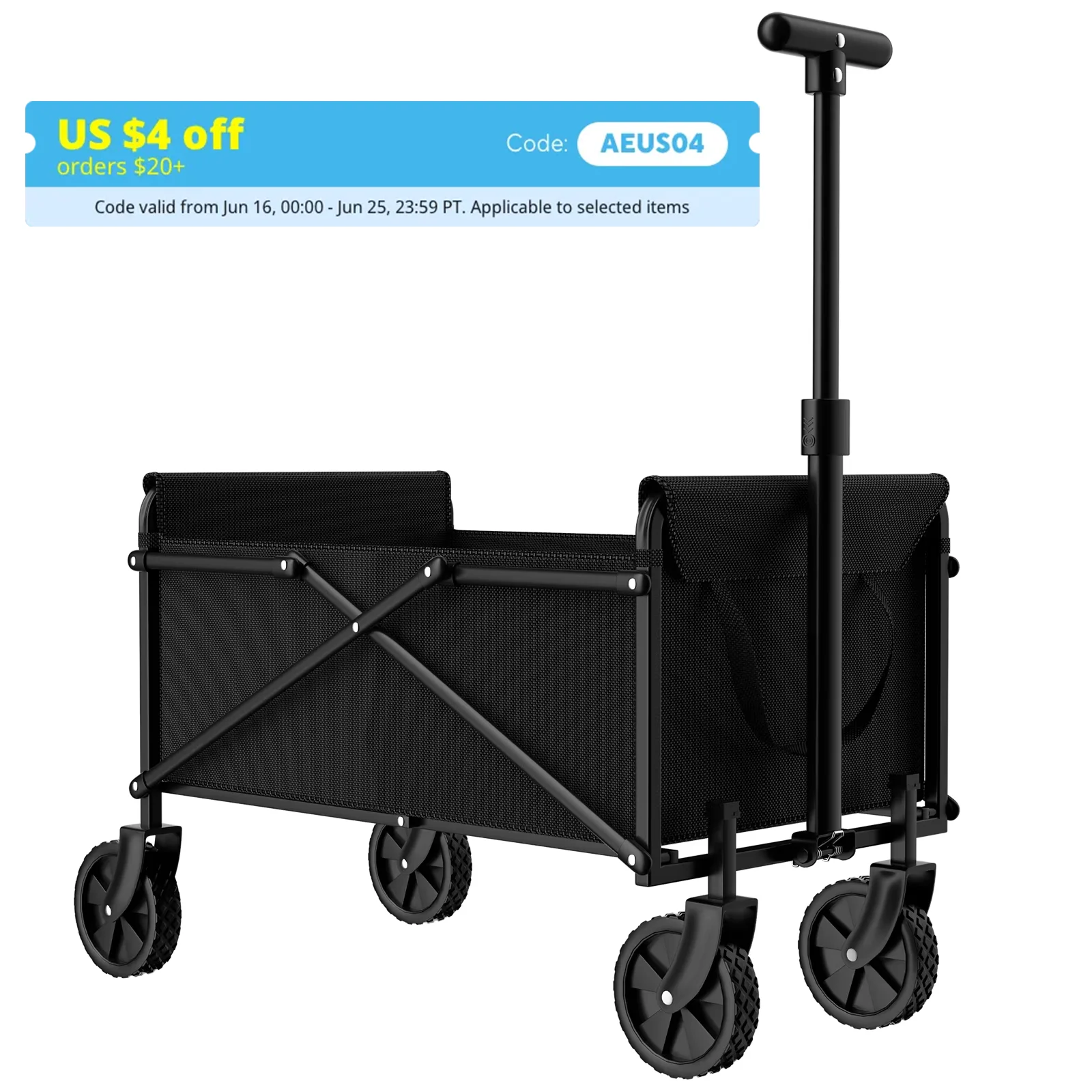 Carrito de mano pequeño negro, carrito plegable para jardín al aire libre, carrito de compras de utilidad plegable, carrito portátil para Picnic y playa