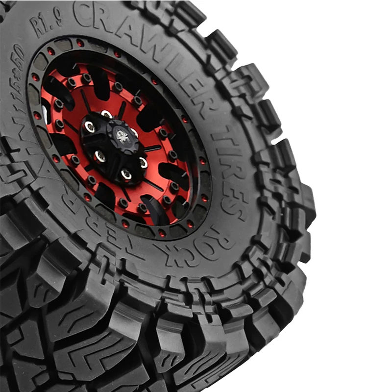 Llantas Beadlock de 4 piezas y 1,9 pulgadas, neumático de goma de 115x50mm para 1/10 RC Rock Crawler Axial SCX10 RR10 AX10 Wraith 90048 90018 KM2