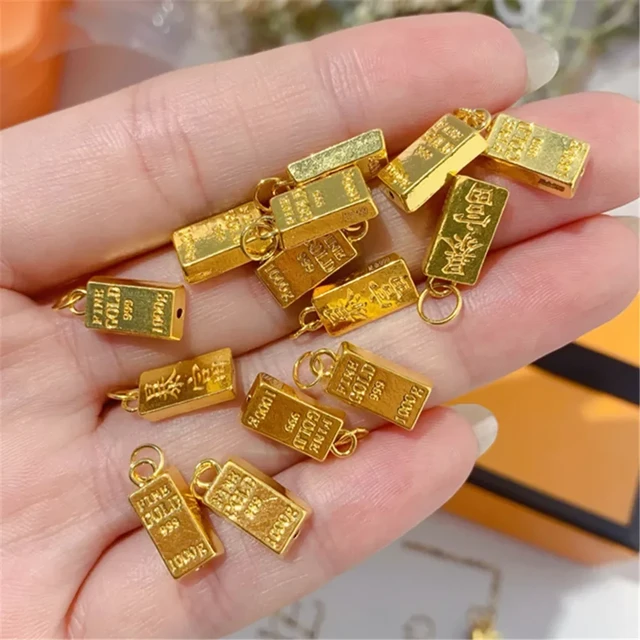 1pcs Pure 24k Yellow Gold Pendant 3D Hard Gold Bar Bullion Sudden Wealth  Small Pendant 0.2-0.3g - AliExpress 36