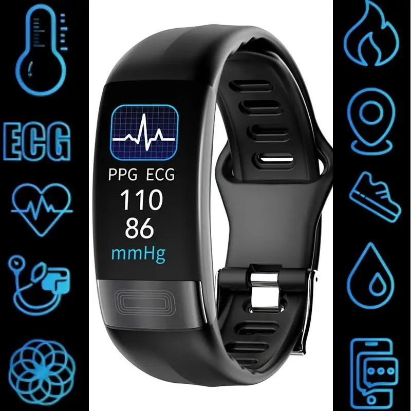P11 Plus Smartwatch الرجال النساء معدل ضربات القلب PPG Ecg ضغط الدم Ekg الصحة معصمه درجة حرارة الجسم الرياضة Smartbracelet