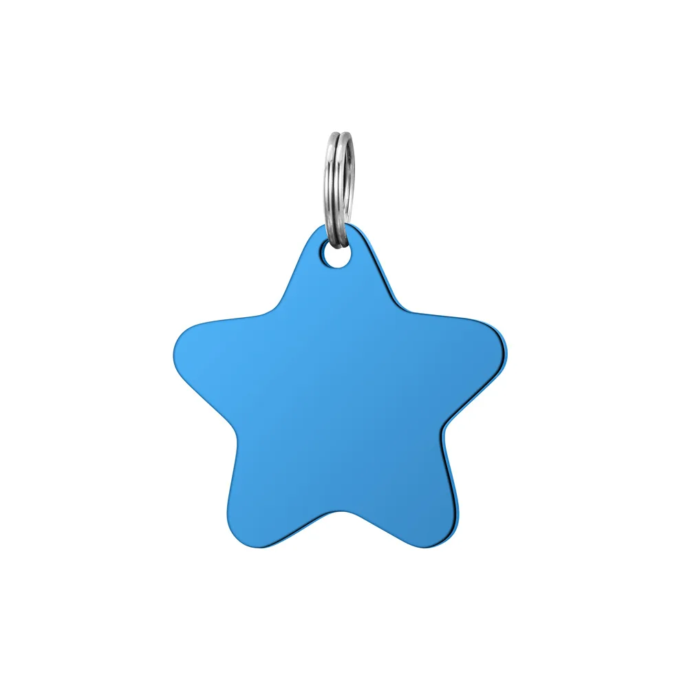 10Pcs Star Shape Blank Metal Pet Tag With Keyring Stainless Steel Dog Name Plate Steel Pendant Jewelry Making Accessories