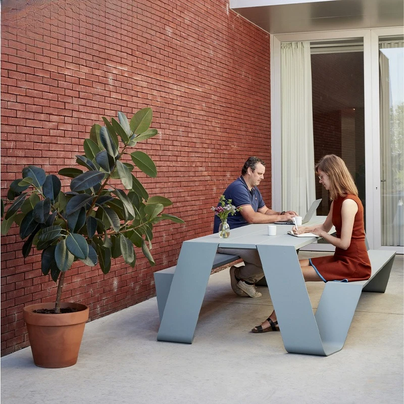 Nordic outdoor stainless steel aluminum alloy table and chair kit one-piece long table leisure wrought iron open-air garden cour