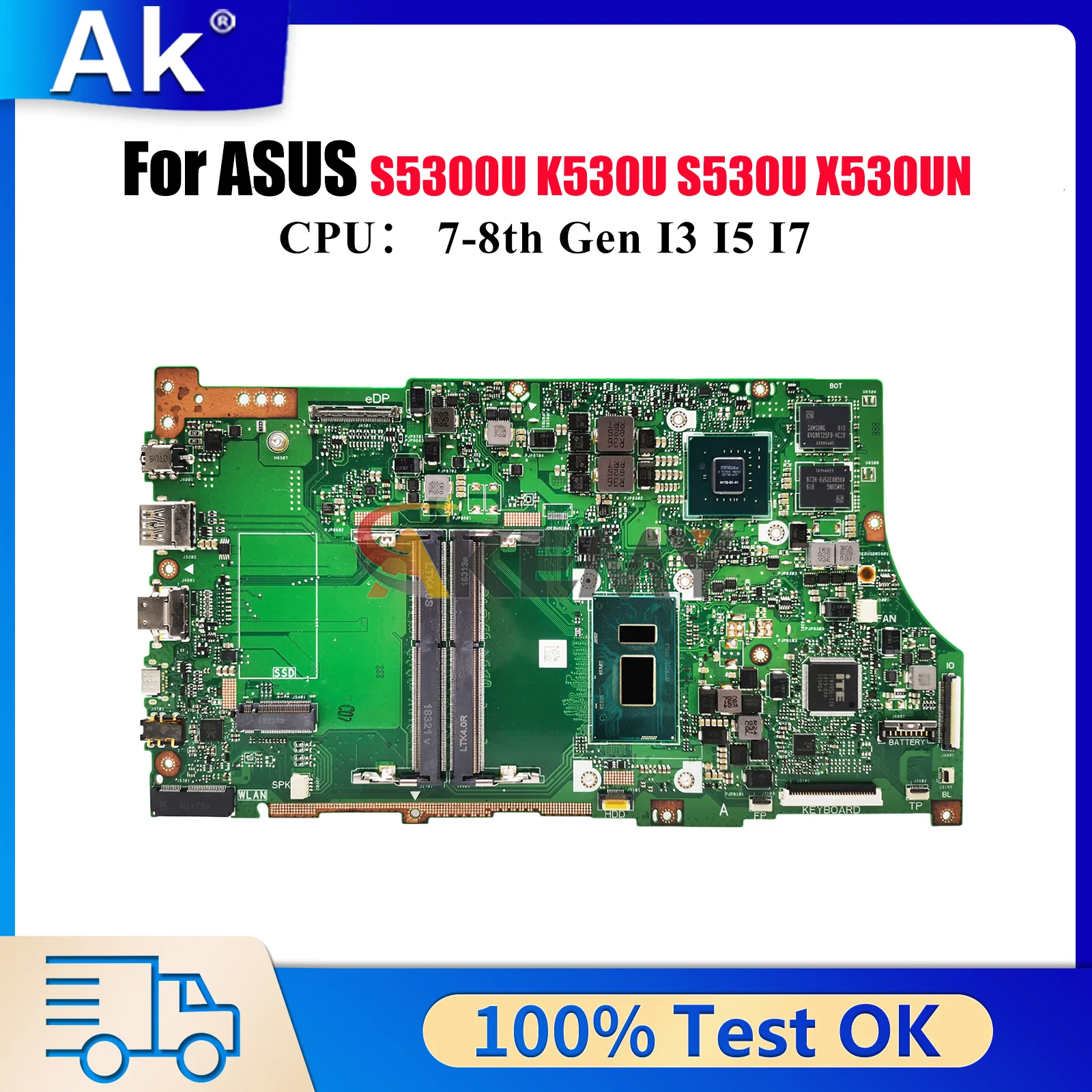 

X530UN Laptop Motherboard For ASUS VivoBook X530U S5300U S530U K530U X530UN Notebook Mainboard With I3 I5 I7 CPU 110% tests OK