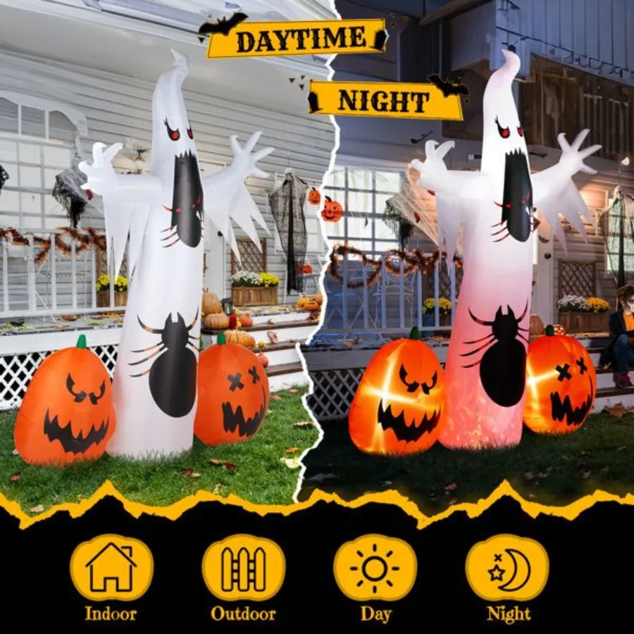 

11.8 FT Halloween Inflatables Ghost Spider Pumpkin Outdoor Drations Scary Halloween Giant Blow up Ghost Drations for Holiday Pa