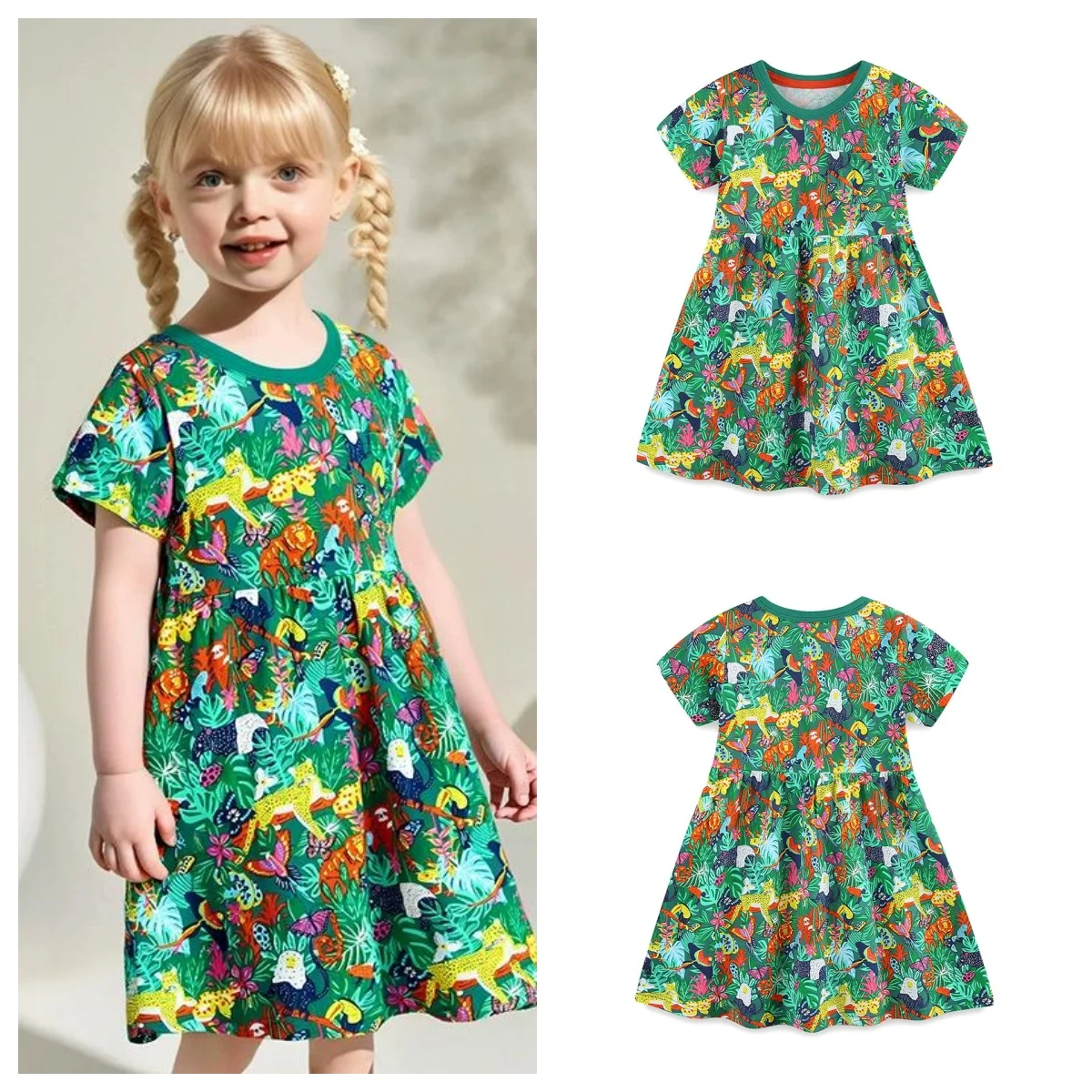 Dinosaurs Summer Girls Stripe Dresses Princess Embroidery Fashion Children's Kids Fashion Dresses Girls Clothing
