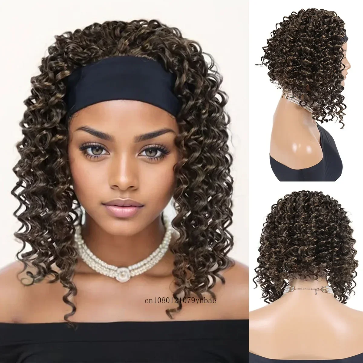

Brown Short Afro Wigs Synthetic Fluffy Wet Wave Headband Wigs for Black Women African American Hair Daily Costume Carnival Party