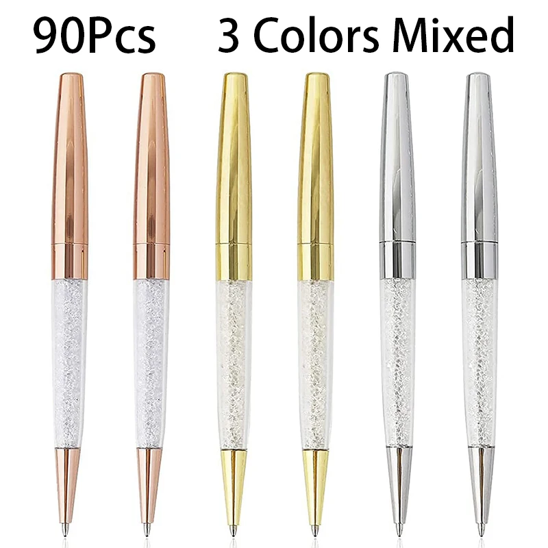 90Pcs Rose Gold Metal Ballpoint Crystal Metal Ballpoint Pen For Kid Gift Office Supplies