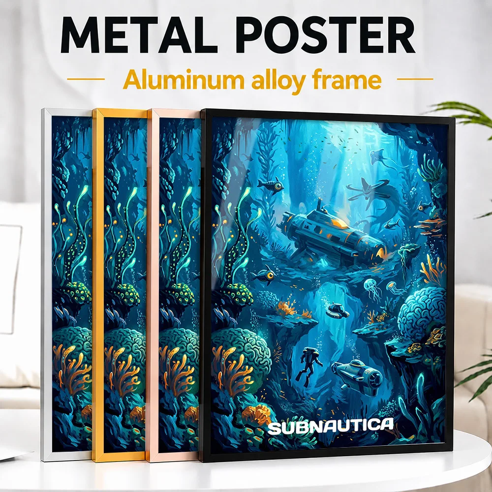 Subnautica Underwater Exploration Framed Metal Poster Customized Painting Style Wall Art For Bedroom, Gaming Enthusiast Gift