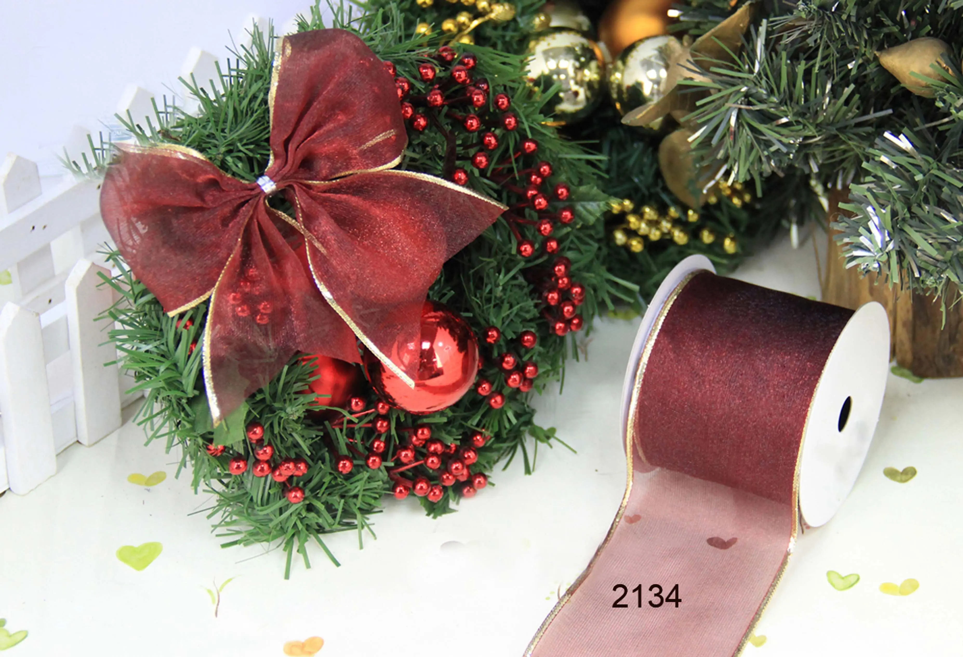 25 Yards 63mm Christmas Theme Ribbon Wire Wire Edge Chiffon Ribbon Christmas Decoration Red and Green Snowflake Plaid Ribbon